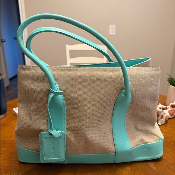 Tiffany & Co. Handbags - Tiffany & Co. Tote Bag in Aqua and Beige